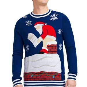 Tipsy Elves Mens Santa’s Log On The Fire Ugly Christmas Sweater